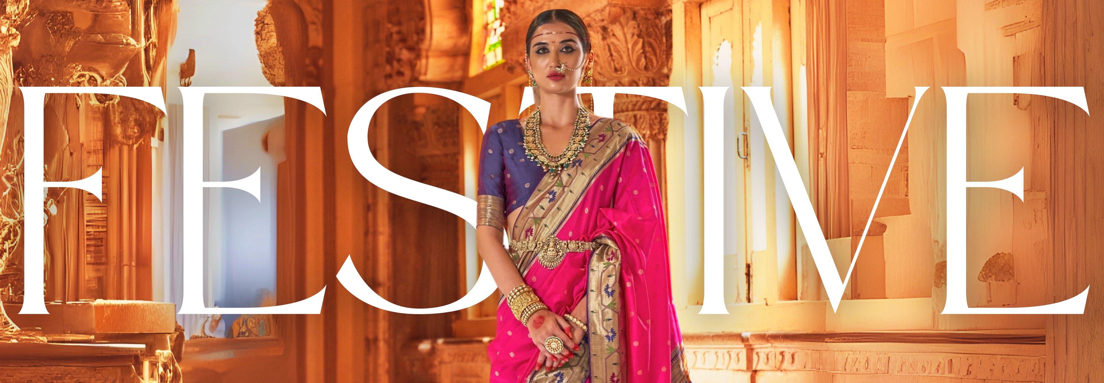 women wearing a festive saree
