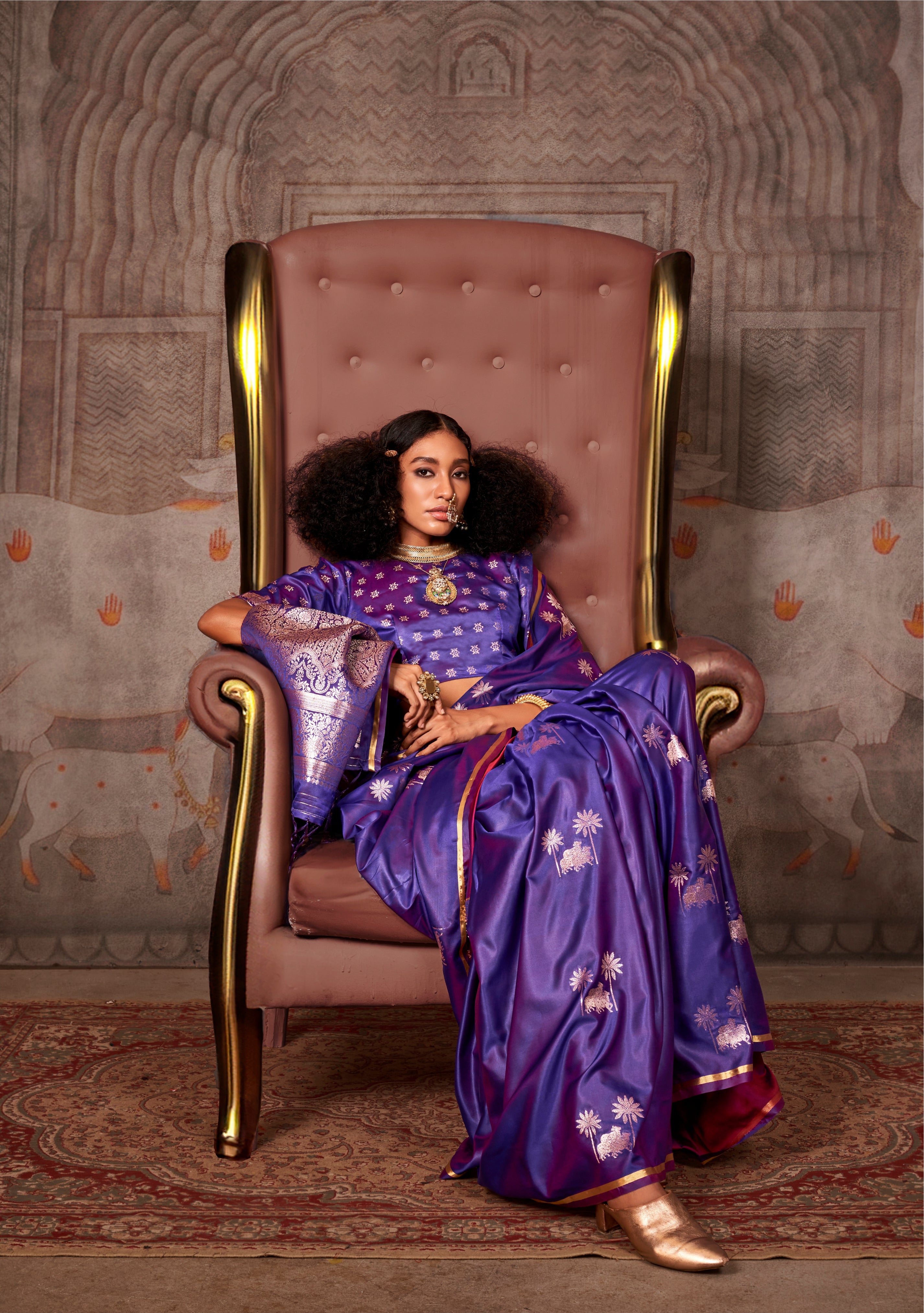 Purple Silk Satin Pichwai Saree
