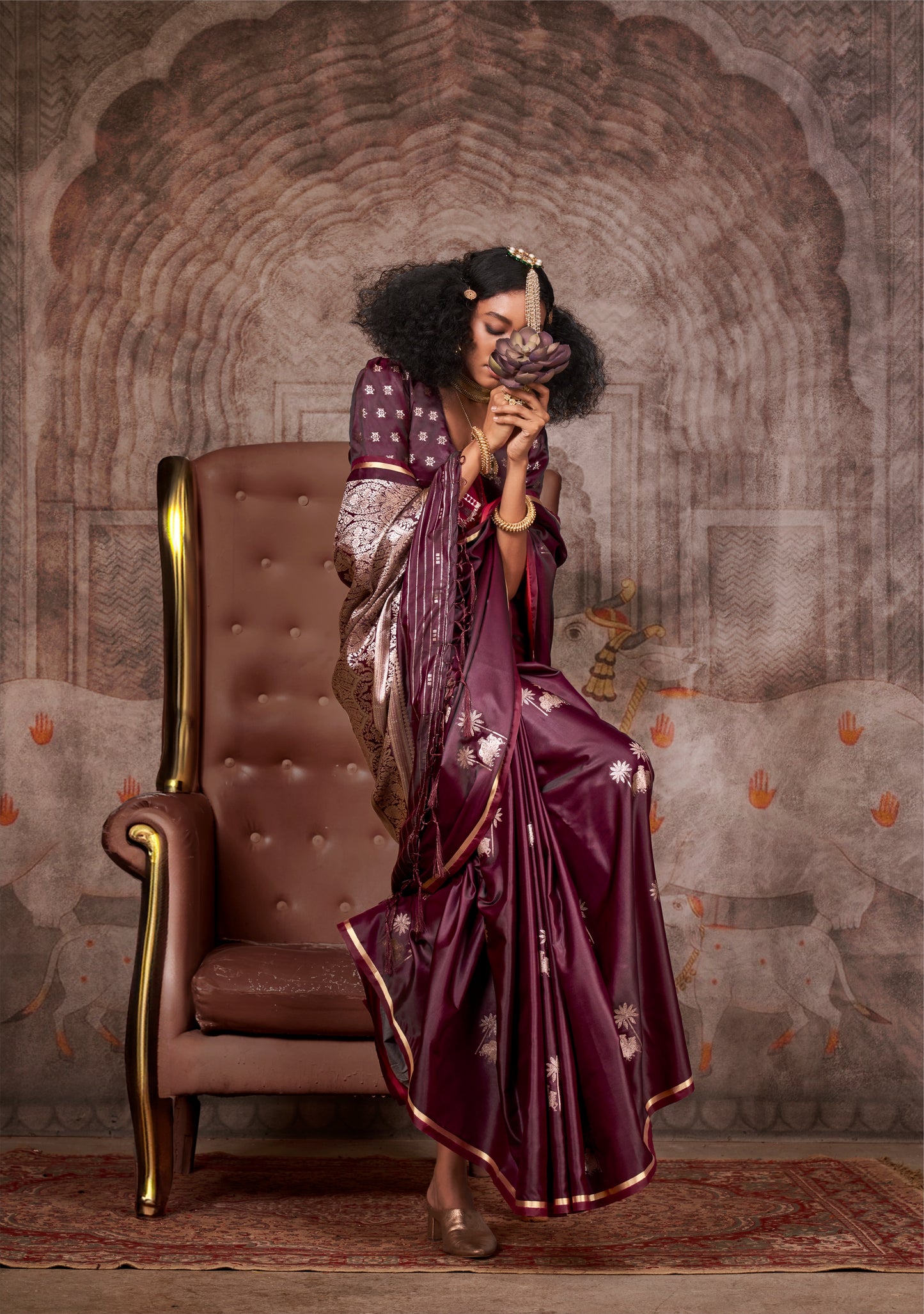 Maroon Silk Satin Pichwai Saree