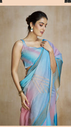 Vibrant Blue Digital Printed Saree