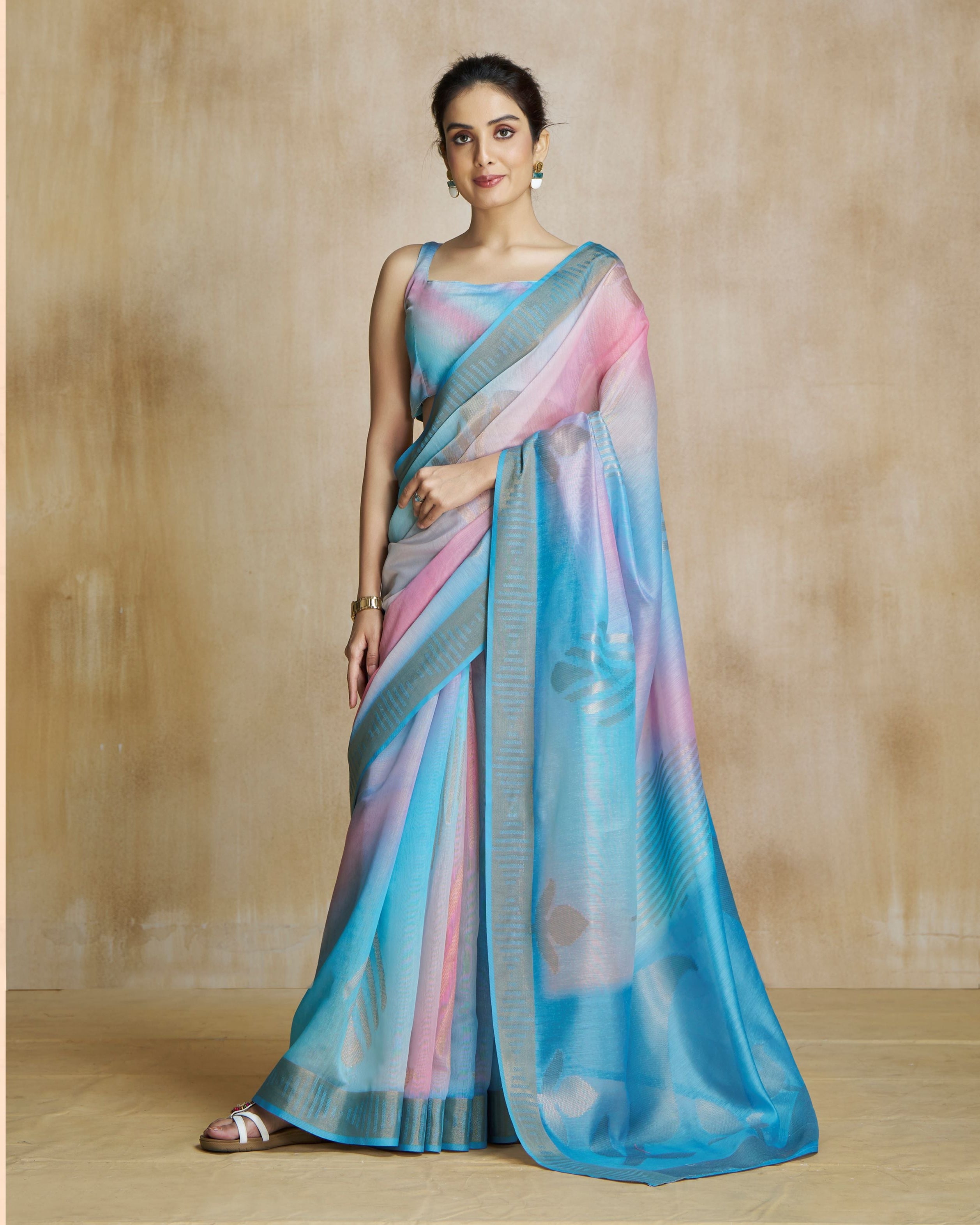 Vibrant Blue Digital Printed Saree