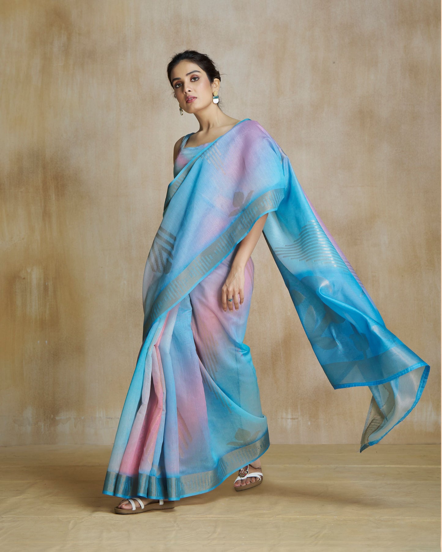 Vibrant Blue Digital Printed Saree