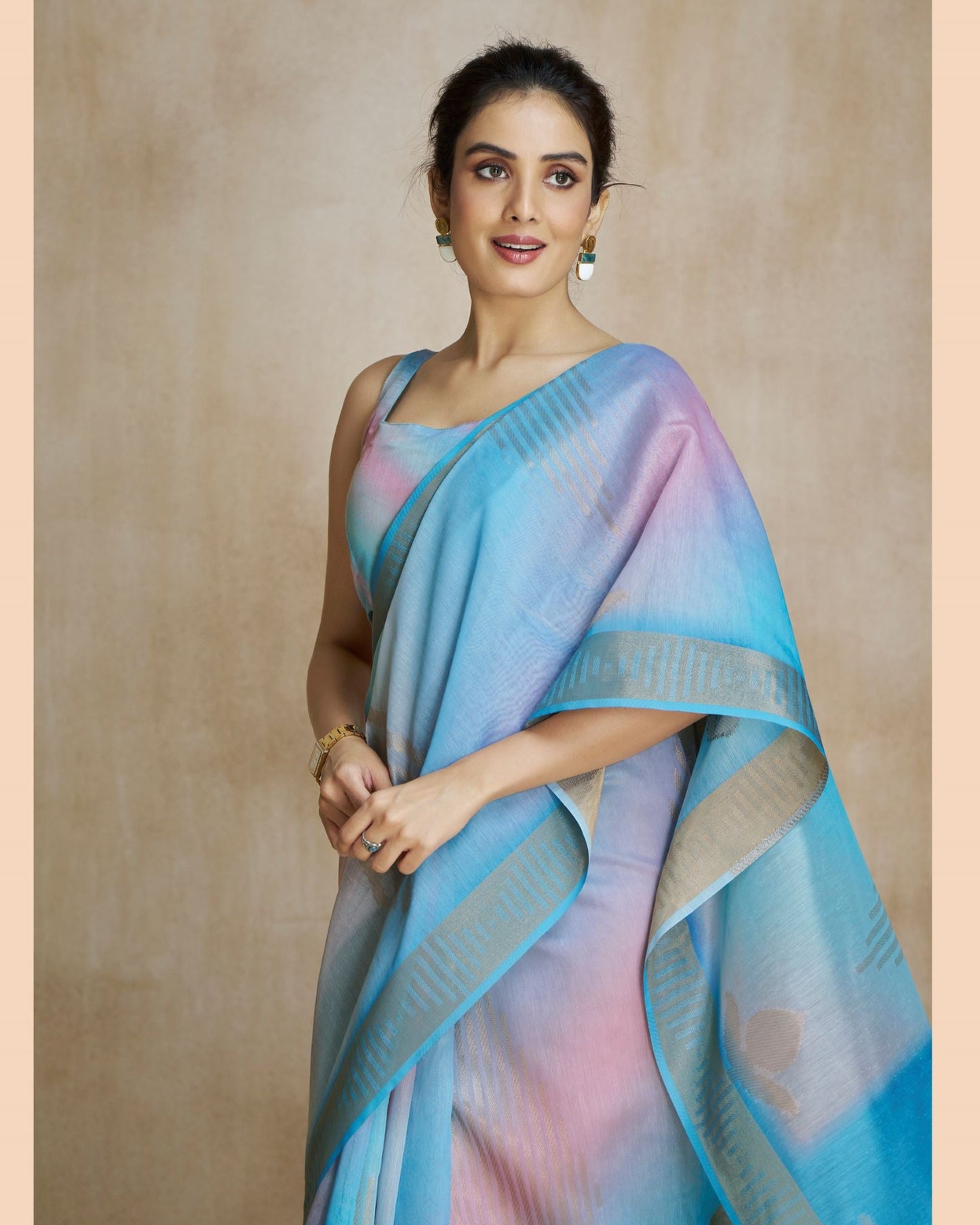 Vibrant Blue Digital Printed Saree