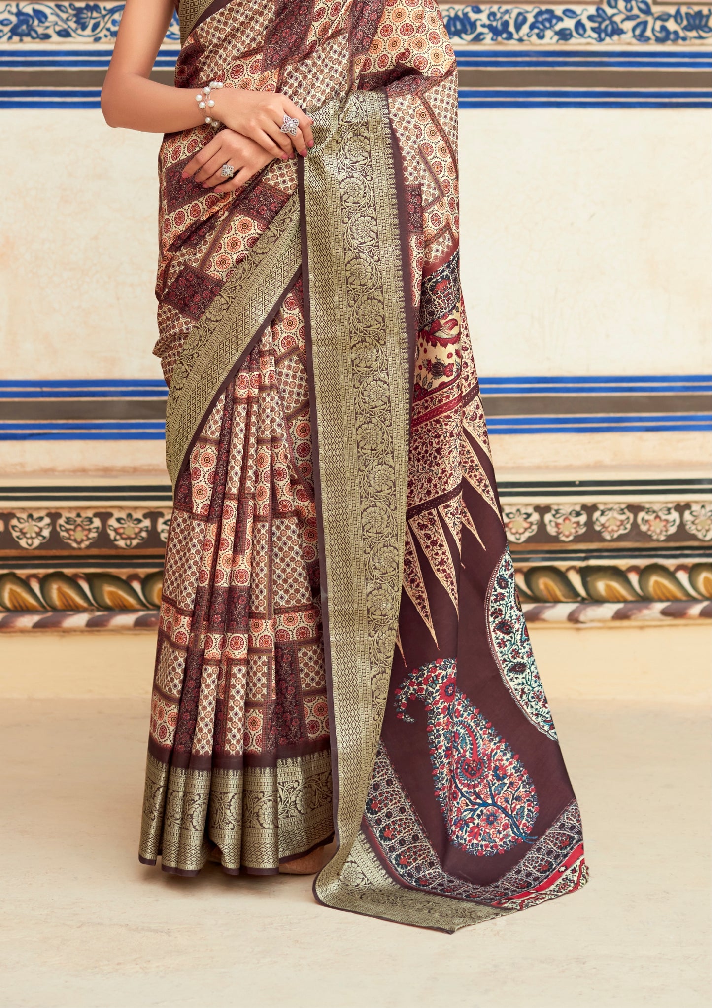 Brown Saaria Silk Dola Viscose with Topclass Print Saree