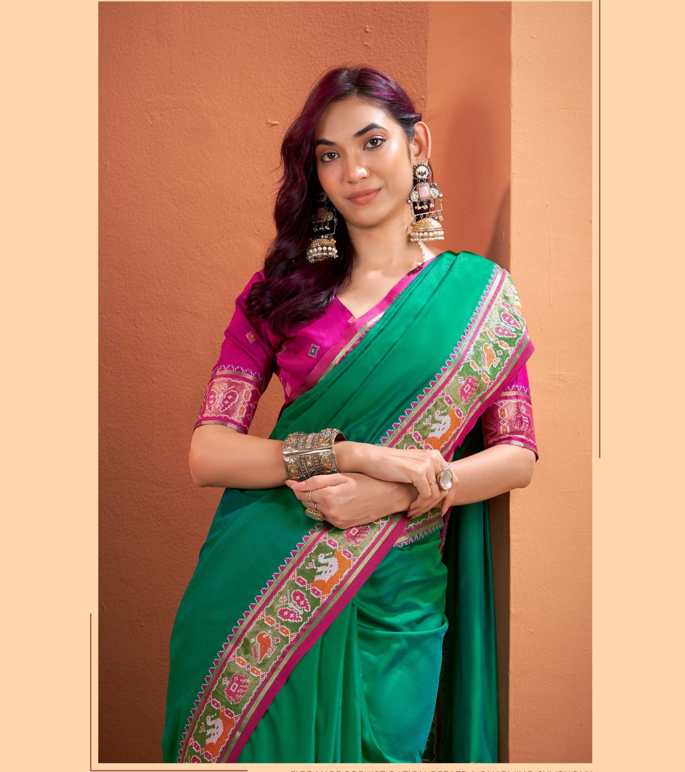 Green Soft Silk Saree with Patola Borders and Pallu