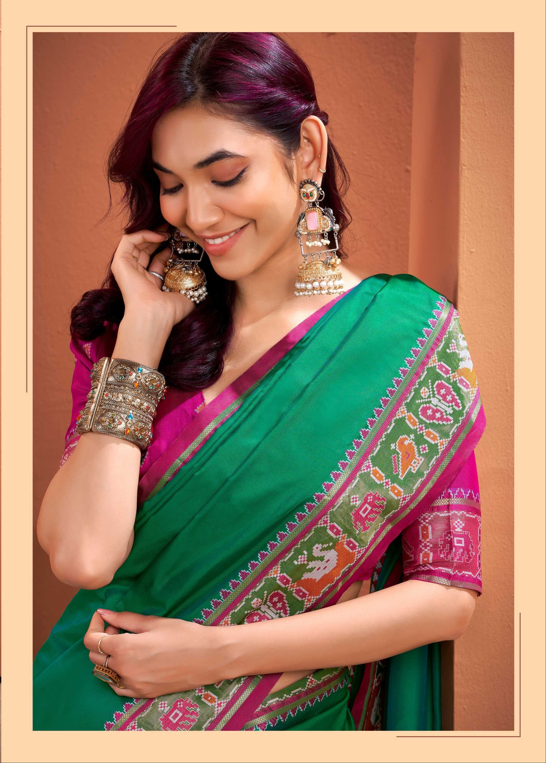 Green Soft Silk Saree with Patola Borders and Pallu