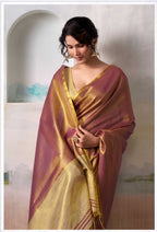 Rose Gold Handloom Tissue Saree with Contrast Blouse