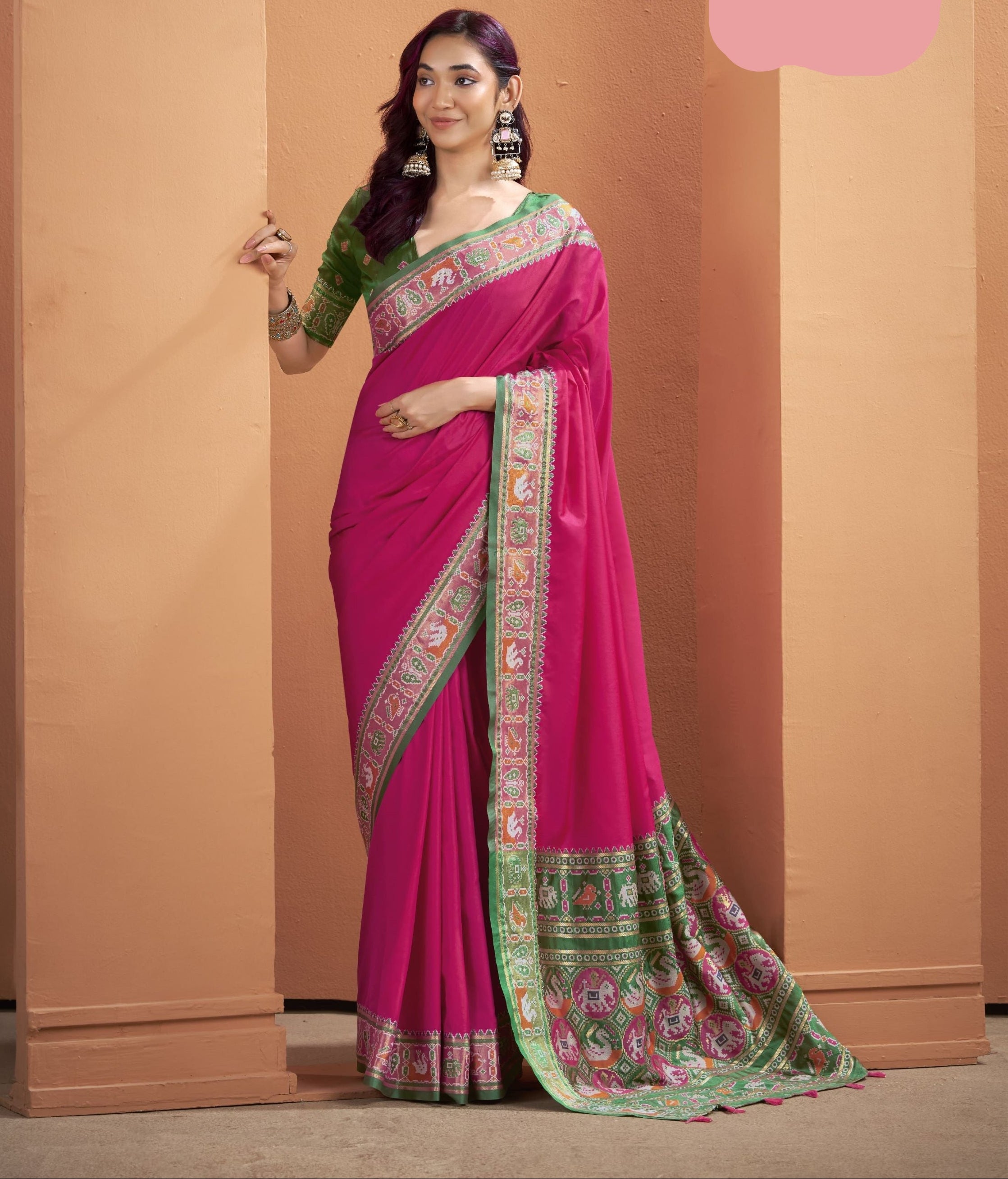 Pink Soft Silk Saree with Patola Borders and Pallu