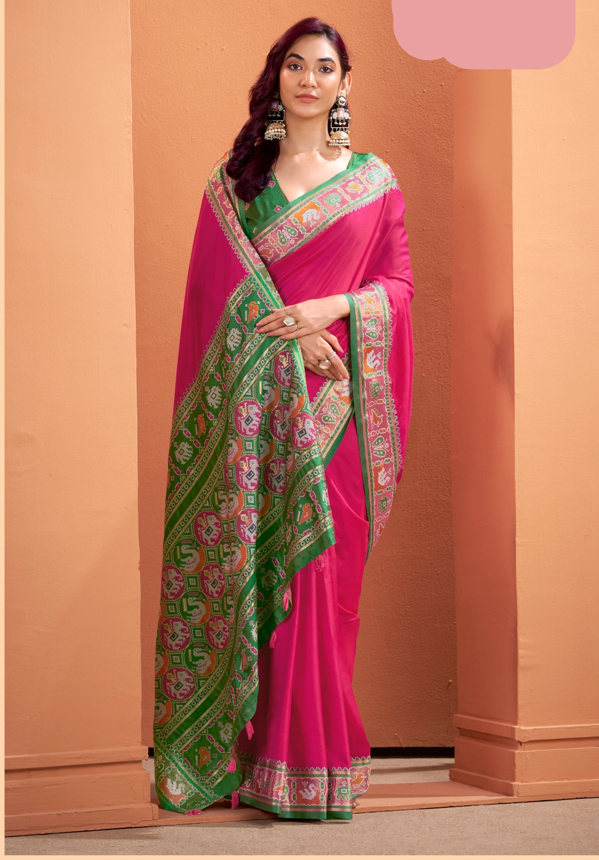 Pink Soft Silk Saree with Patola Borders and Pallu