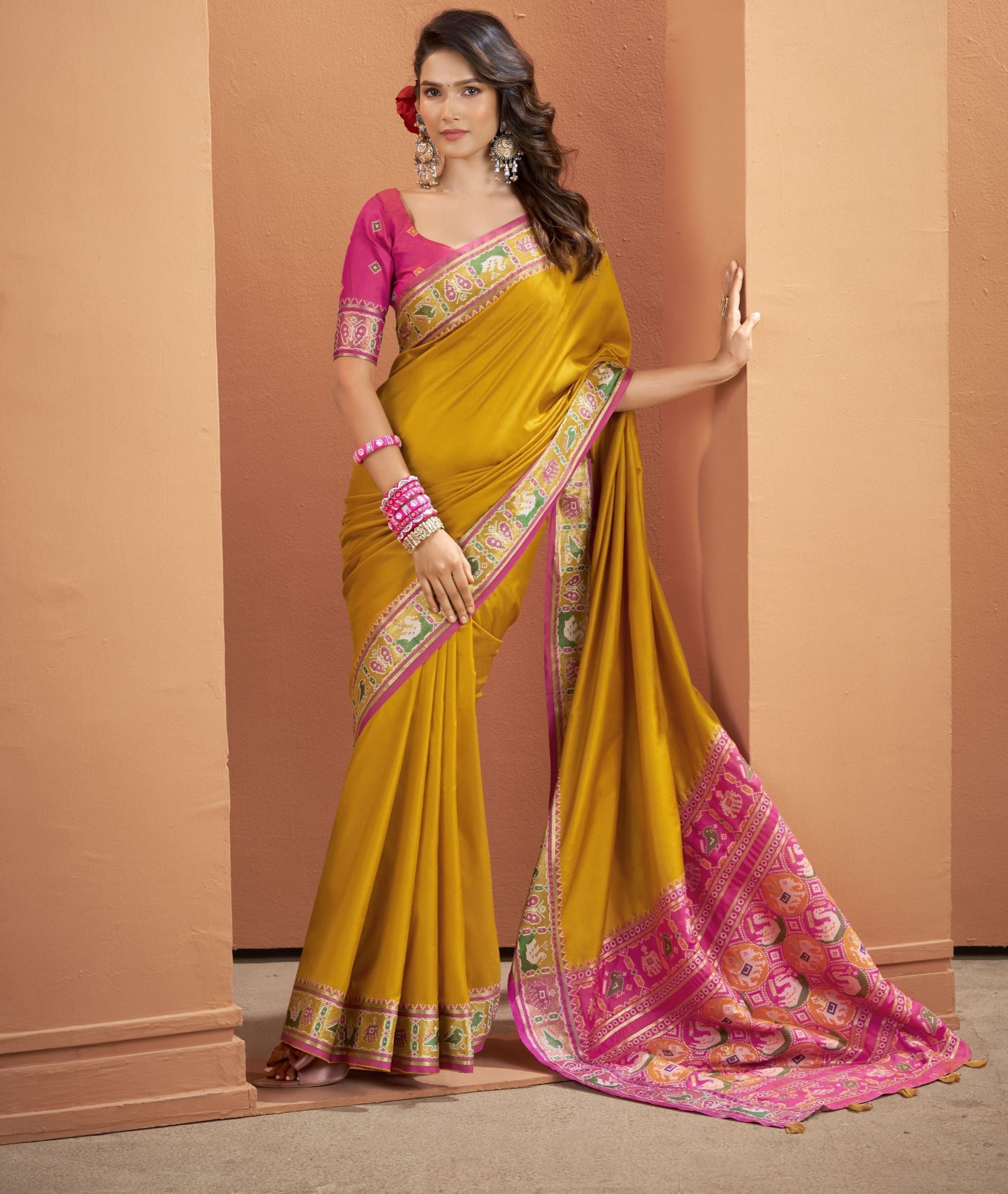 Yellow Soft Silk Saree with Patola Borders and Pallu