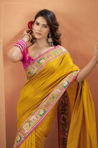 Yellow Soft Silk Saree with Patola Borders and Pallu