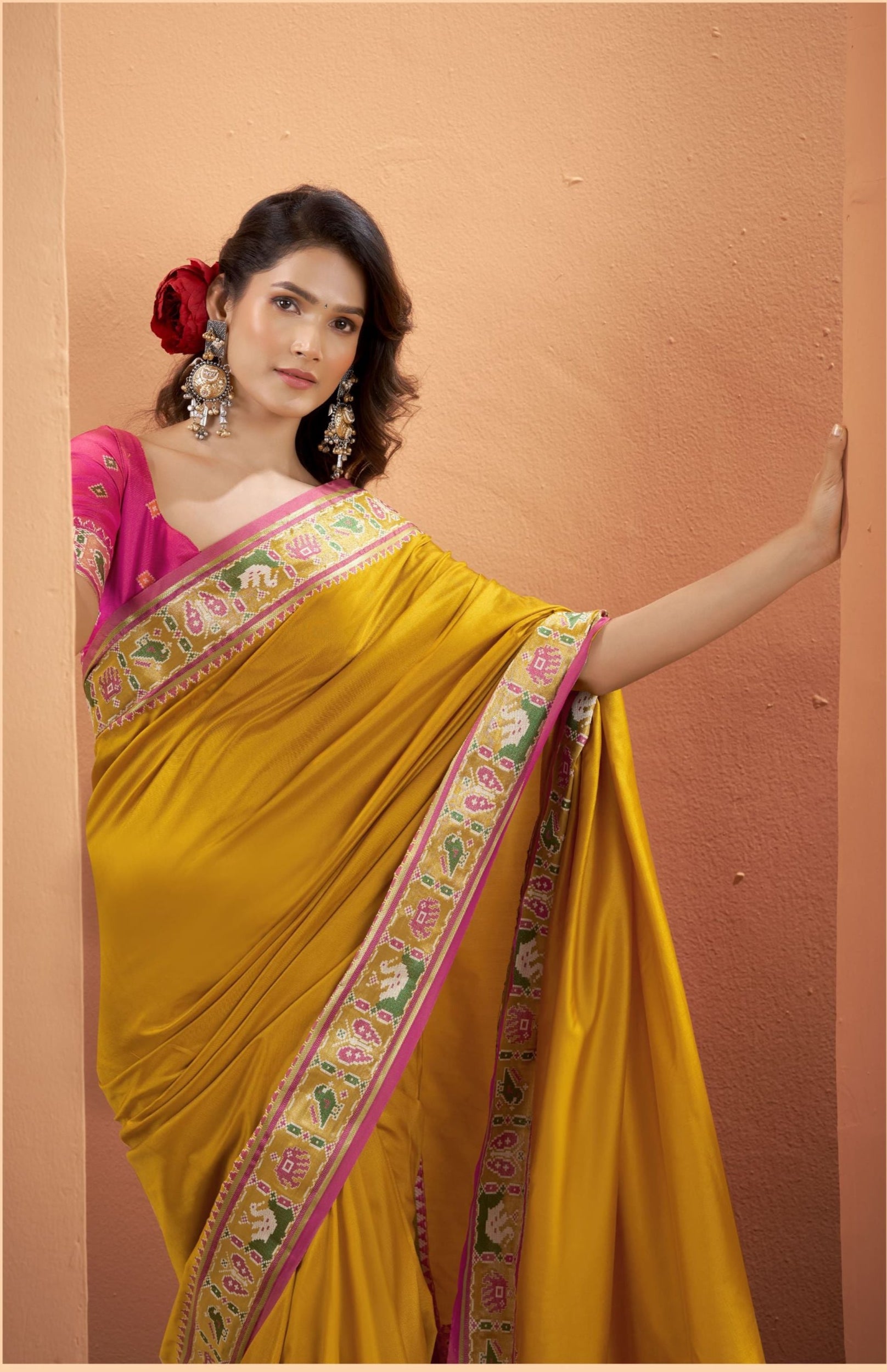 Yellow Soft Silk Saree with Patola Borders and Pallu