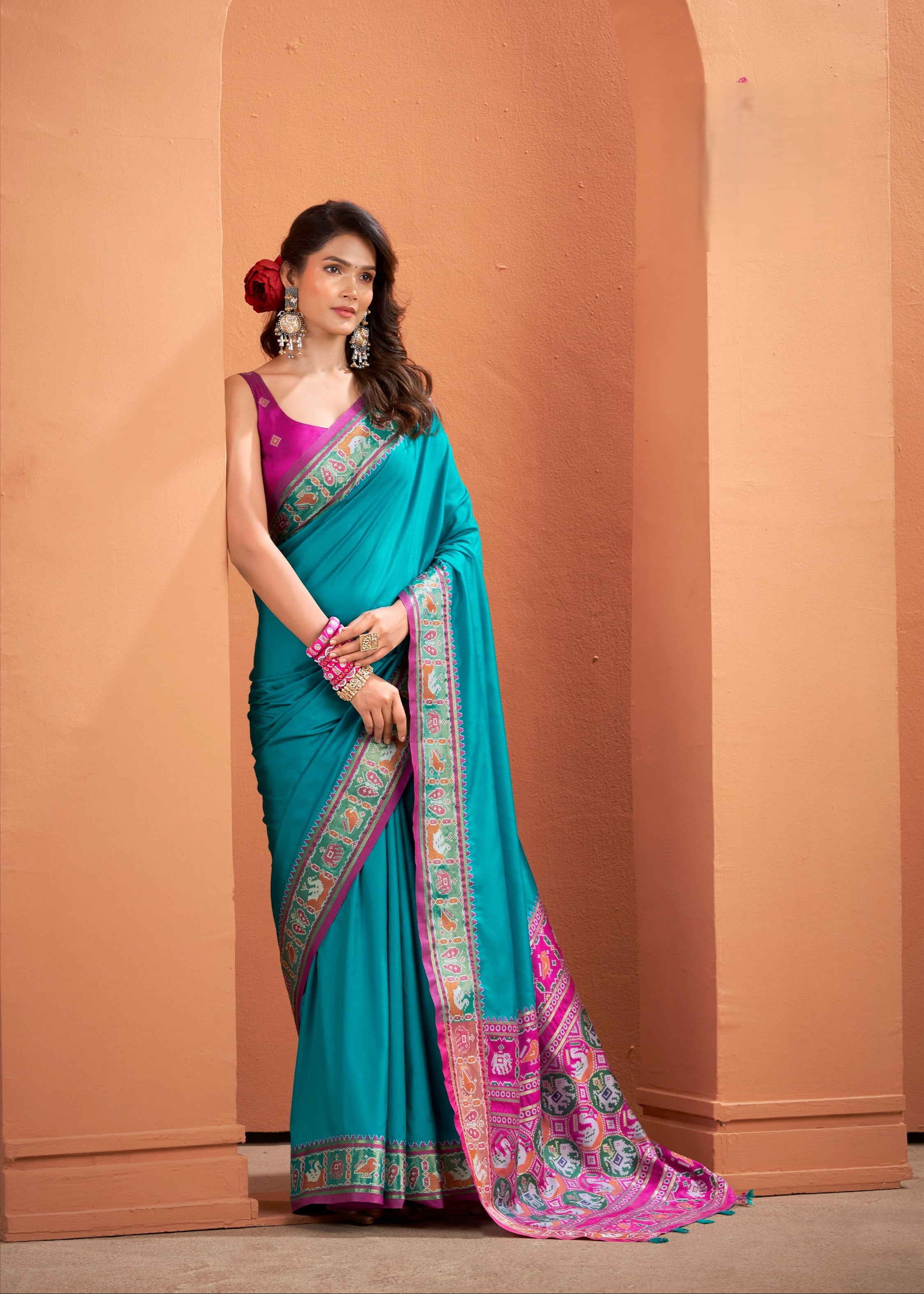 Blue Soft Silk Saree with Patola Borders and Pallu