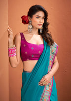 Blue Soft Silk Saree with Patola Borders and Pallu