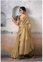 Soft Gold Handloom Tissue Saree with Contrast Blouse
