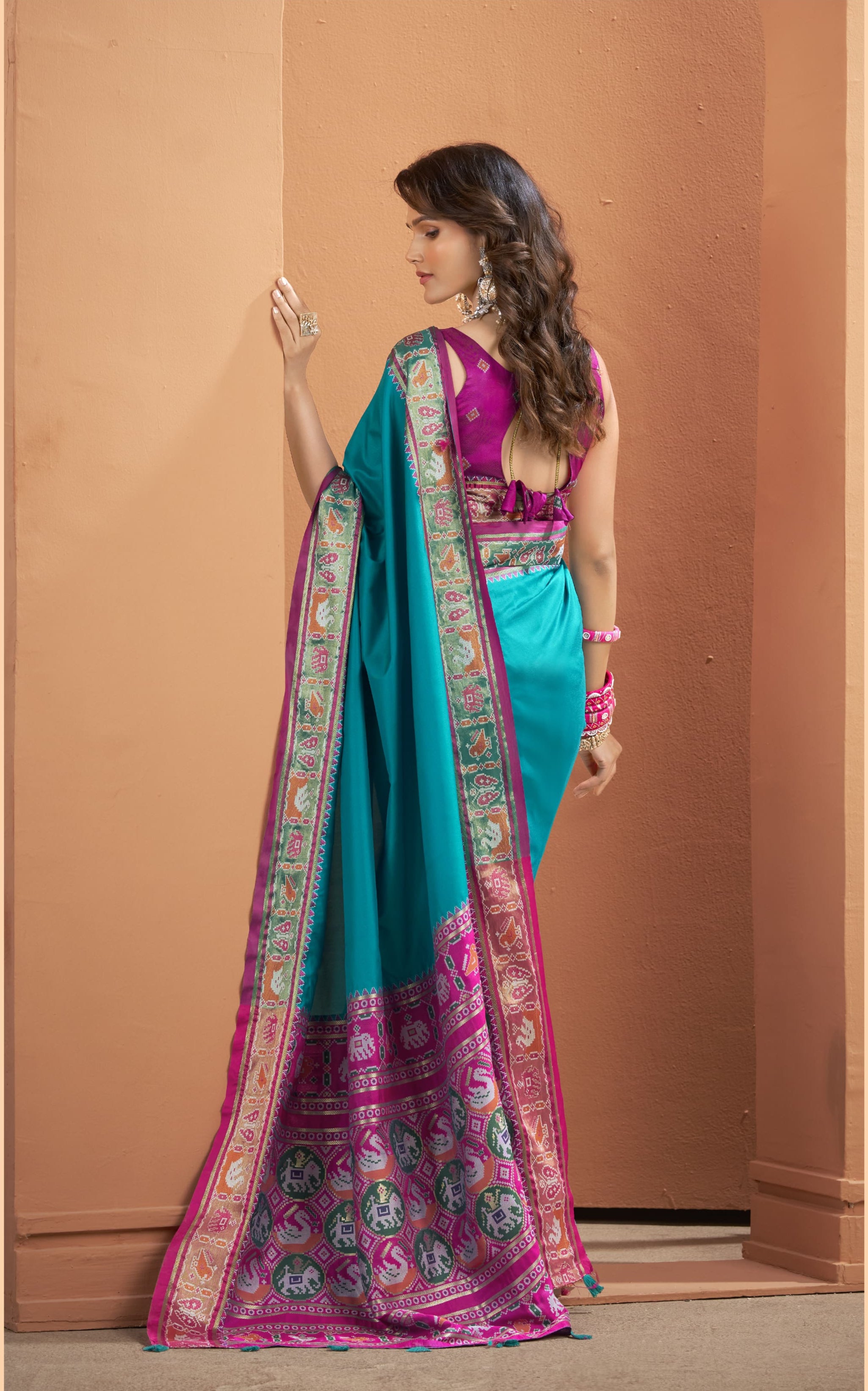 Blue Soft Silk Saree with Patola Borders and Pallu