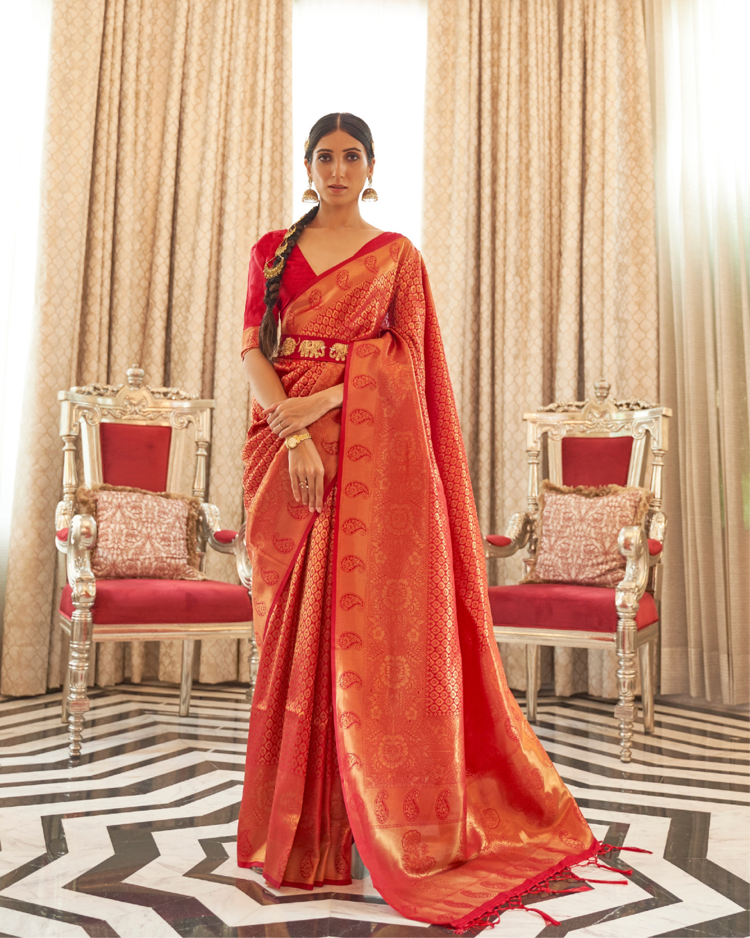 Red Banarasi weaving silk sarees