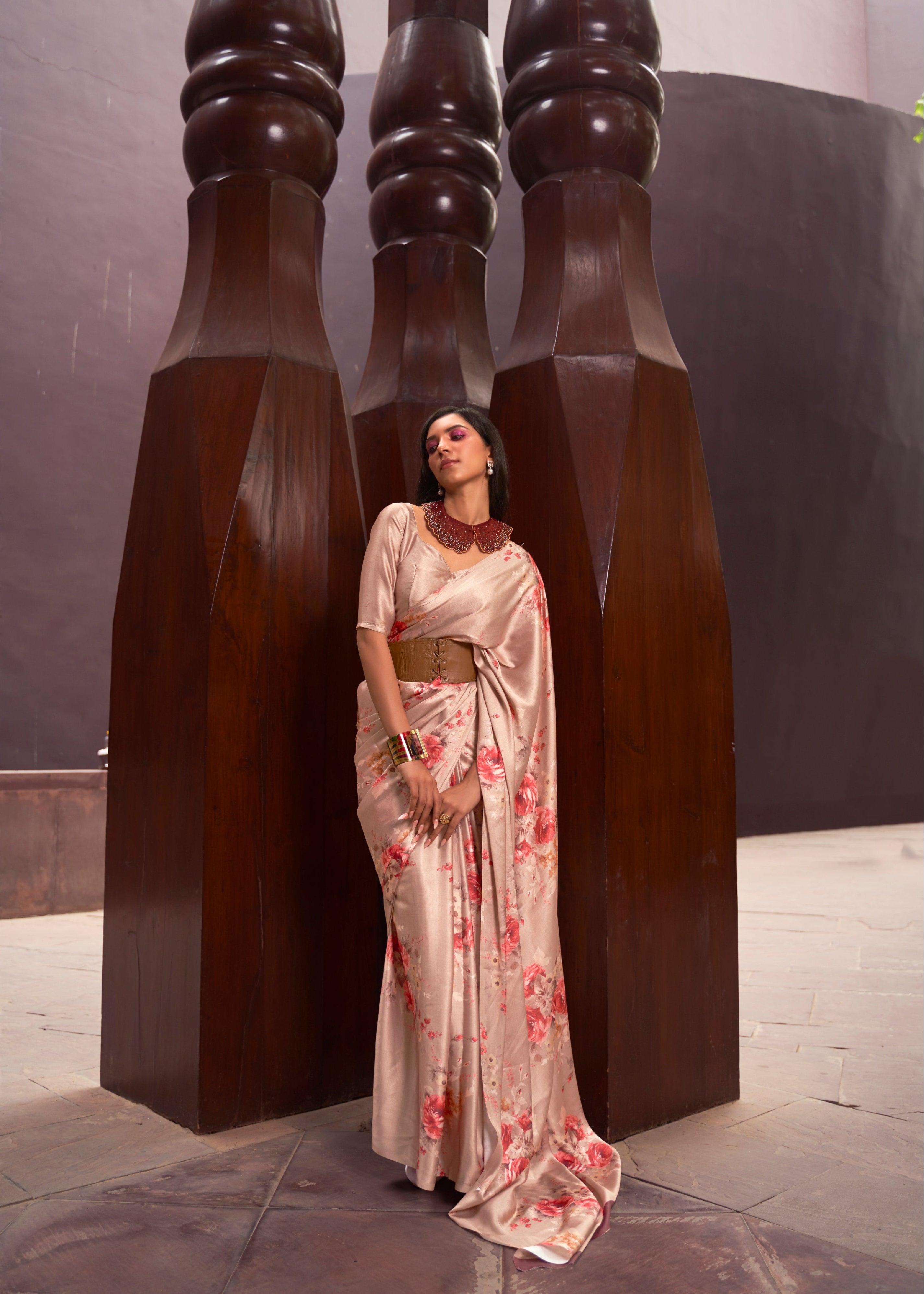 Rose Gold Satin Crepe with Digital Print