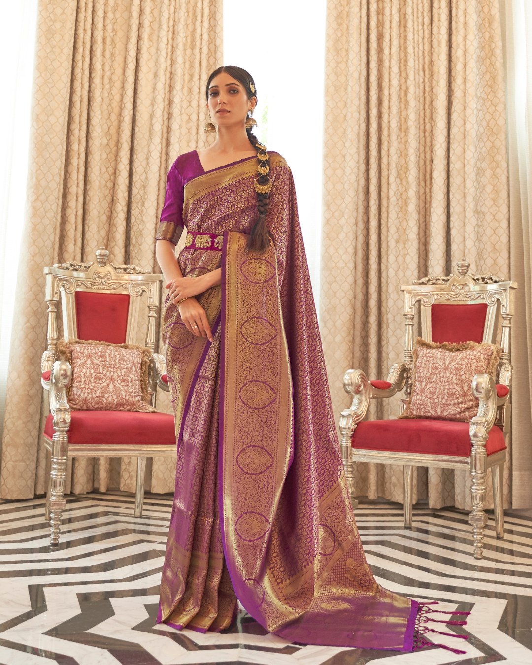 Purple Banarasi weaving silk sarees