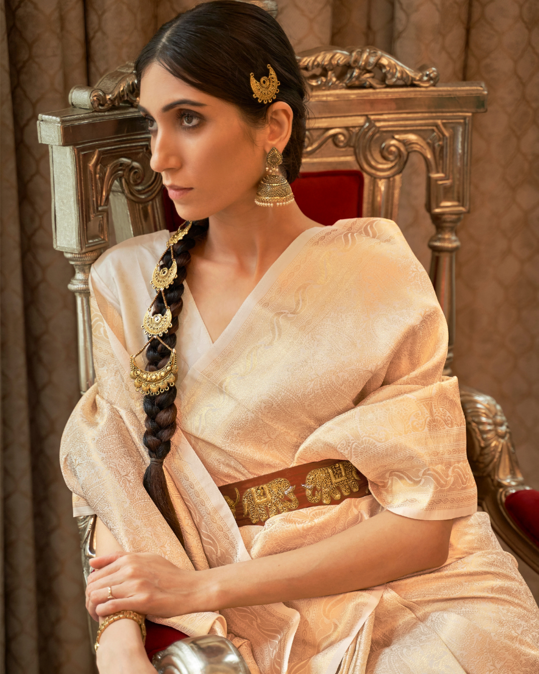 White Banarasi weaving silk sarees