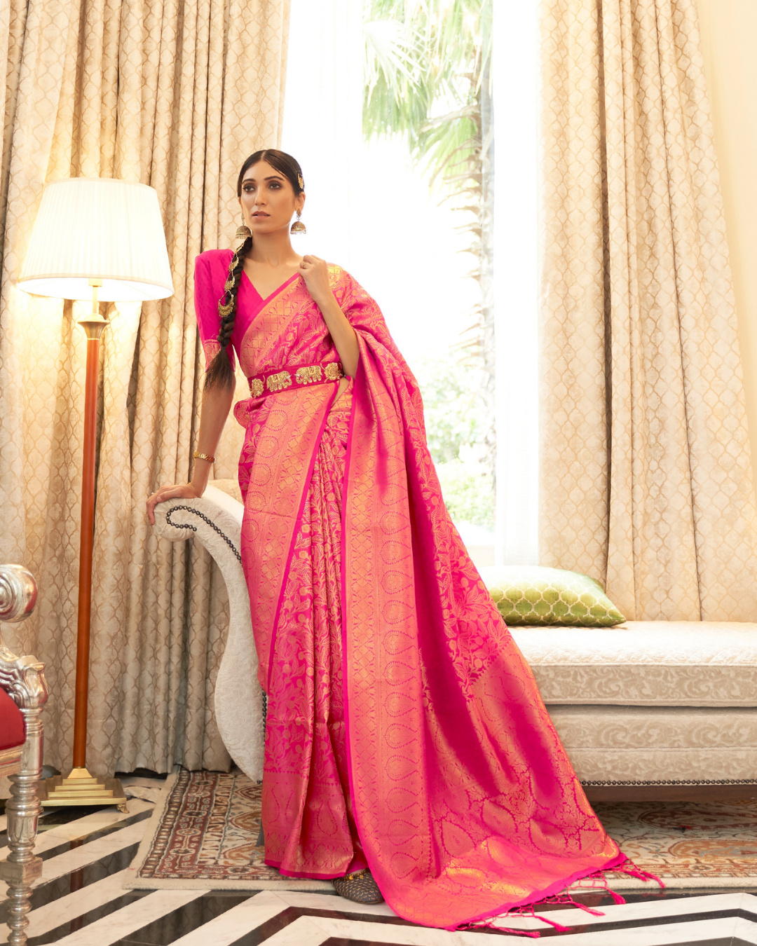 Pink Banarasi weaving silk sarees