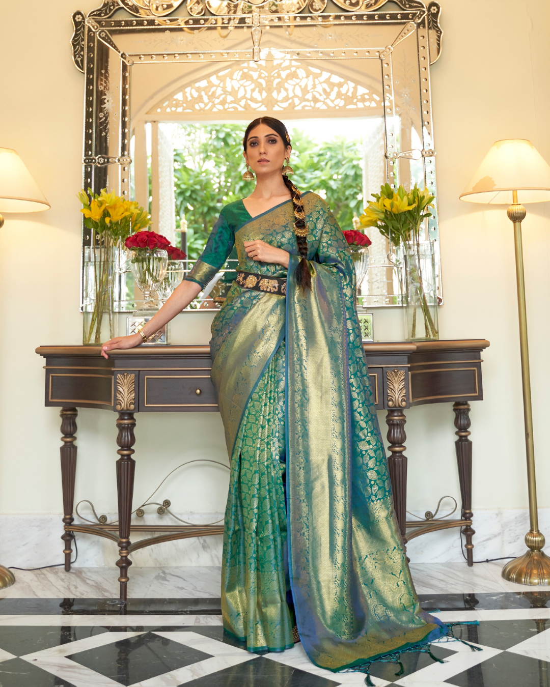 Green  Banarasi weaving silk sarees