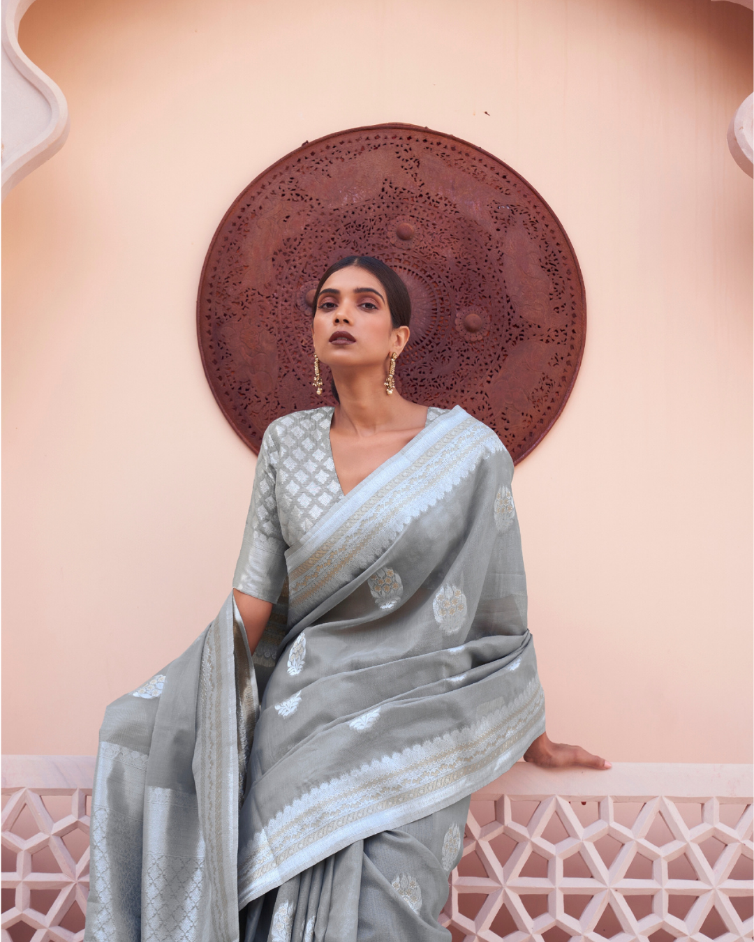 Grey Linen Weaving Sarees