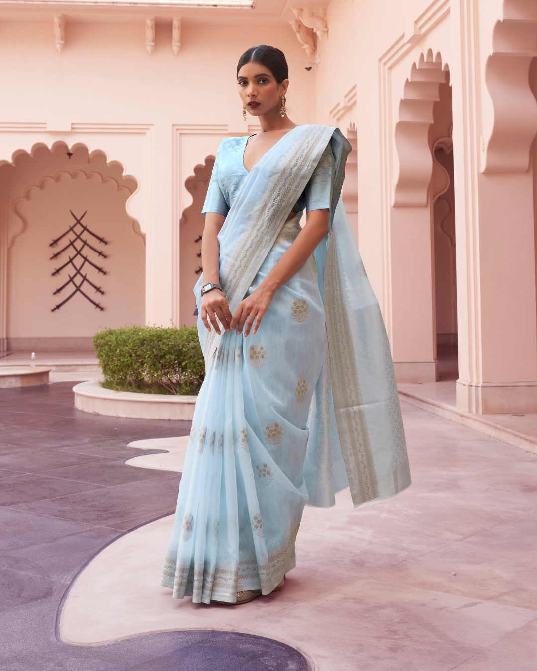 Blue  Linen weaving Sarees