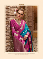 Cobalt Blue Soft Satin Silk Saree with Green Border