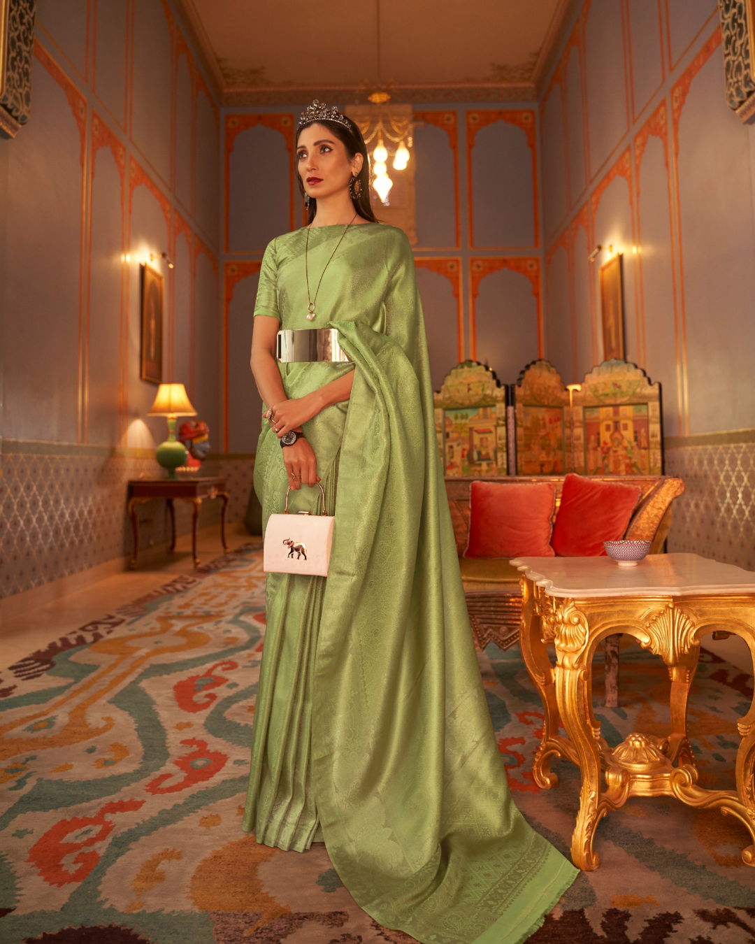 Green Satin Silk saree