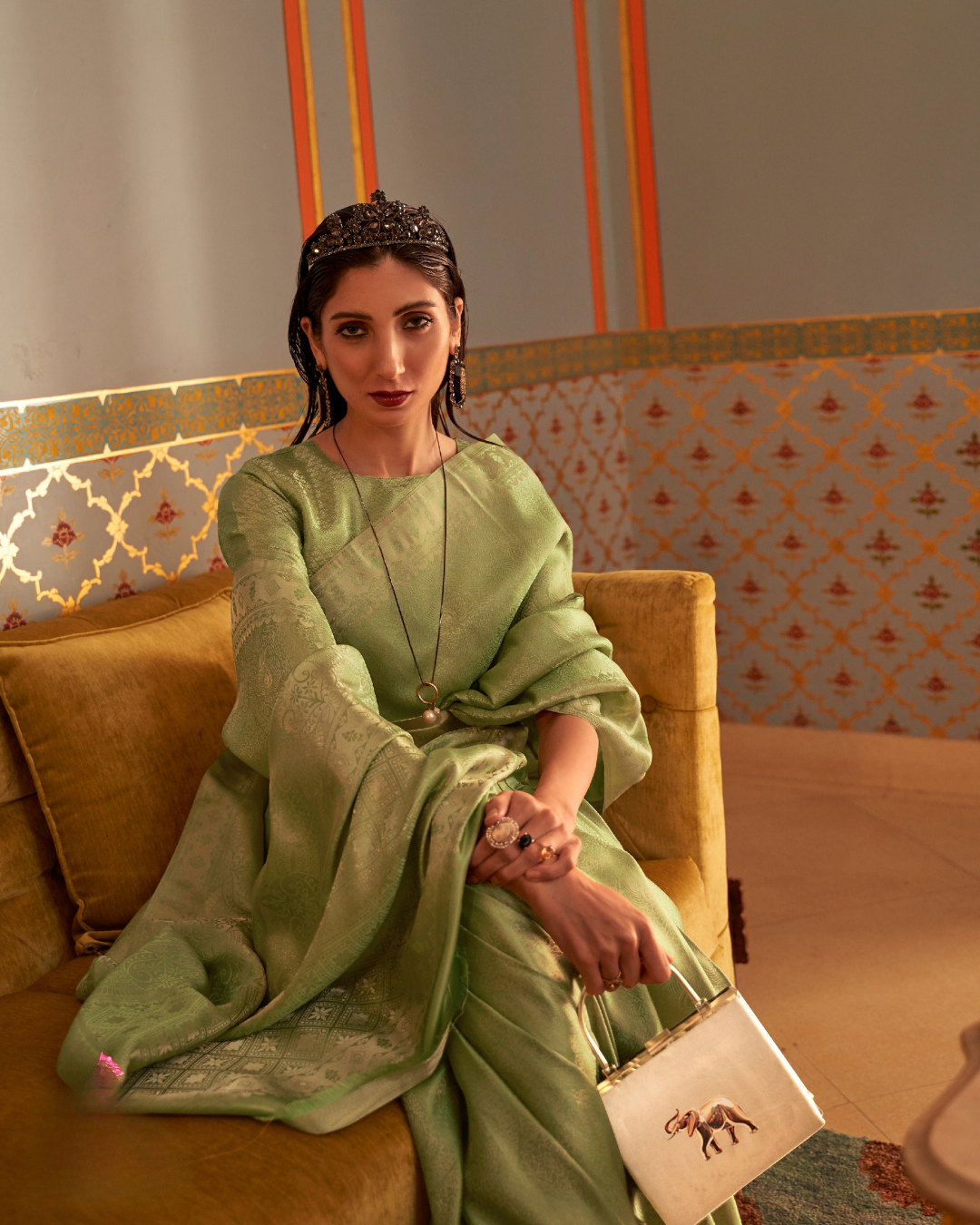 Green Satin Silk saree