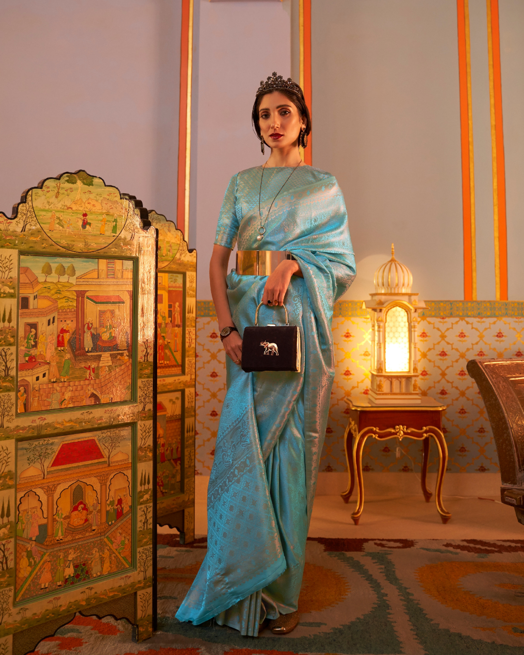 Blue  Satin Silk saree