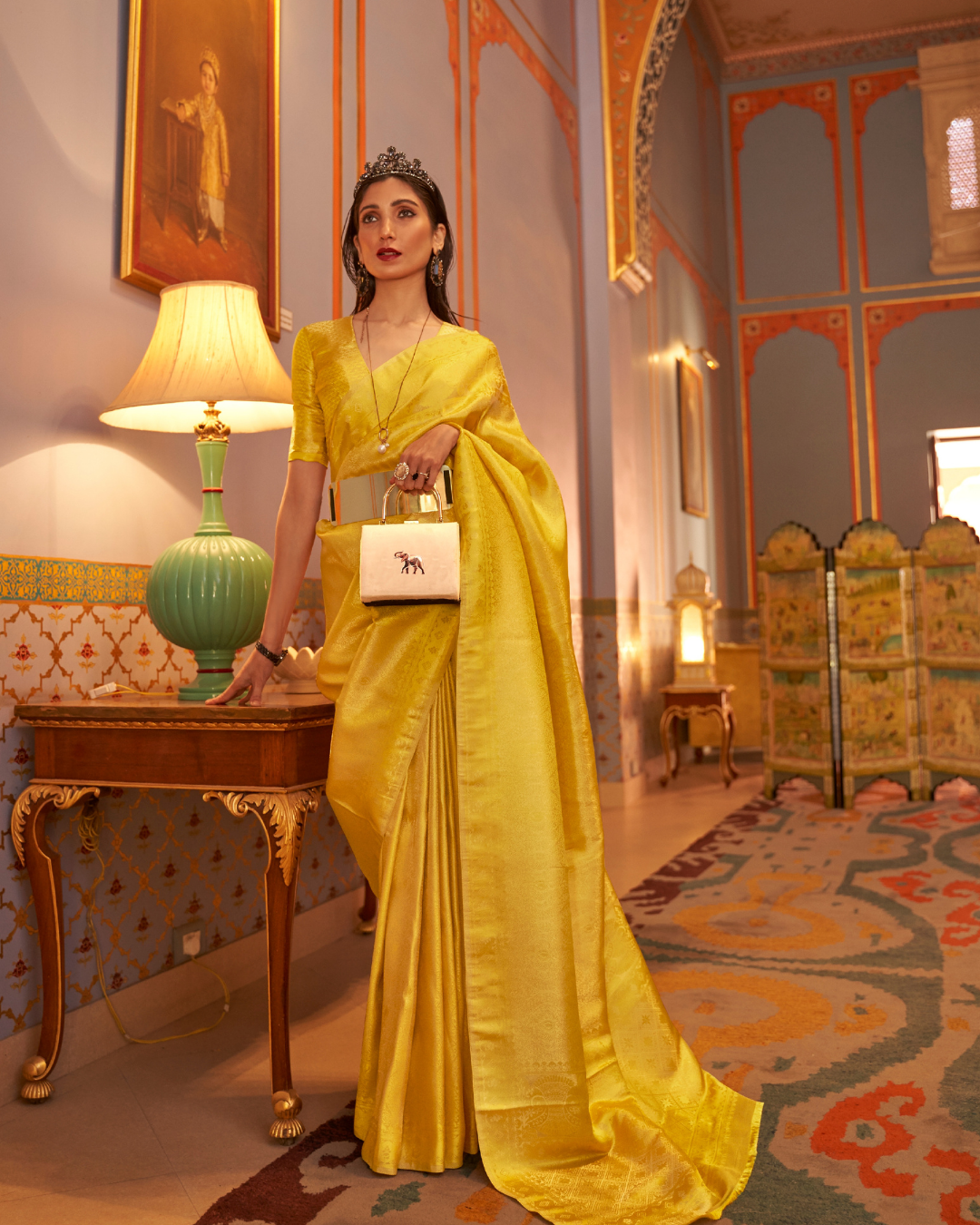 Yellow  Satin Silk saree