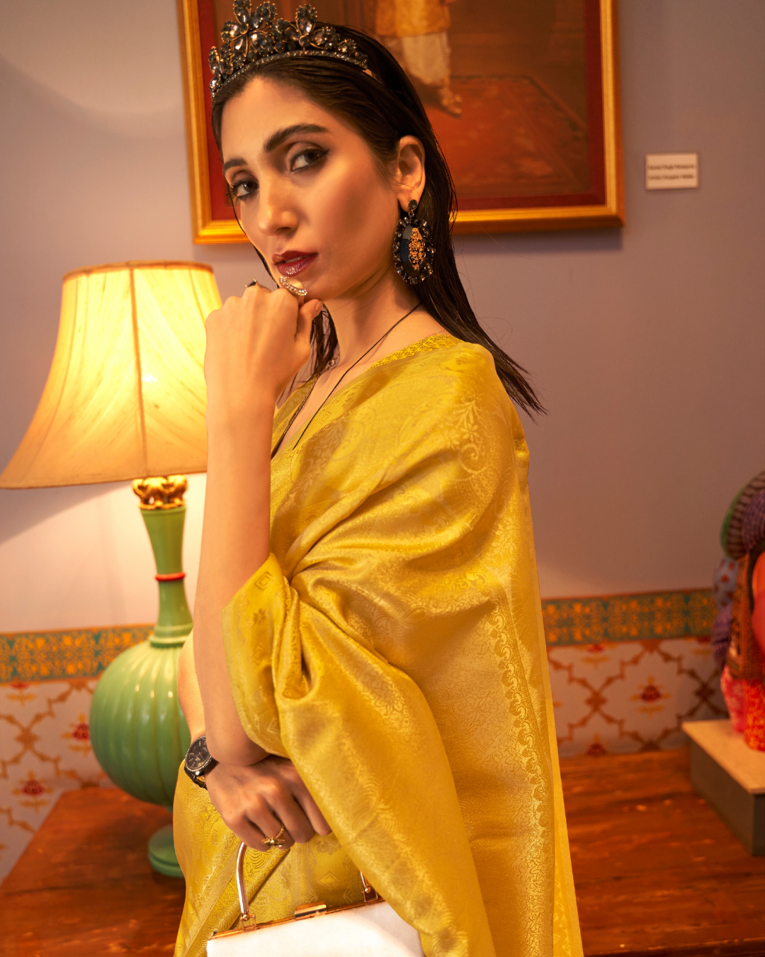 Yellow  Satin Silk saree