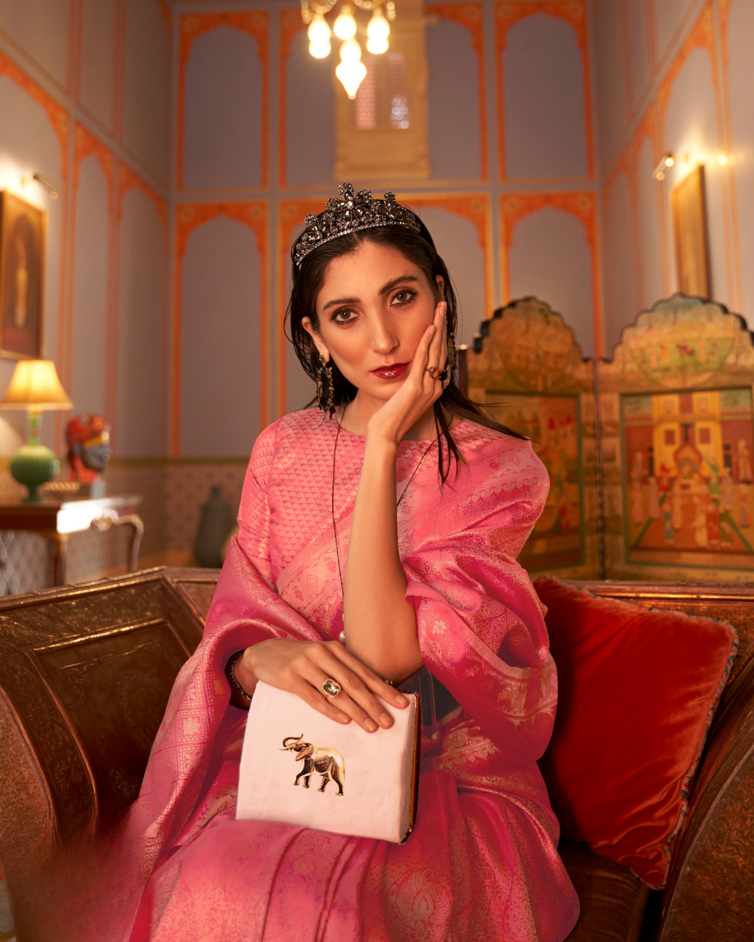 Pink  Satin Silk saree