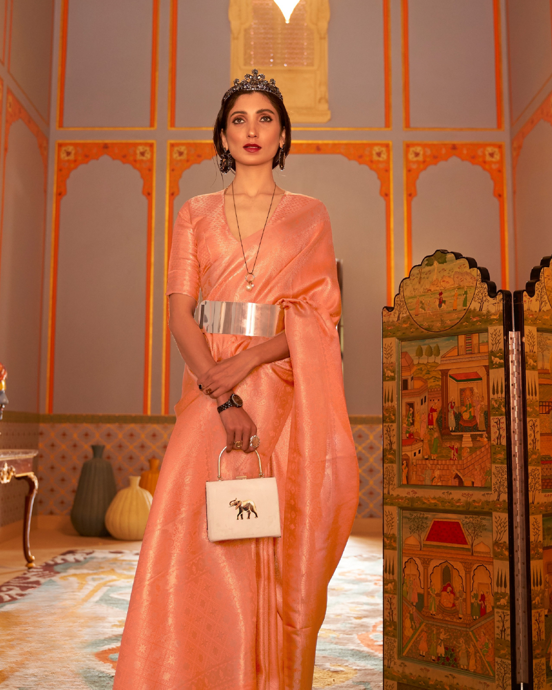 Orange  Satin Silk saree