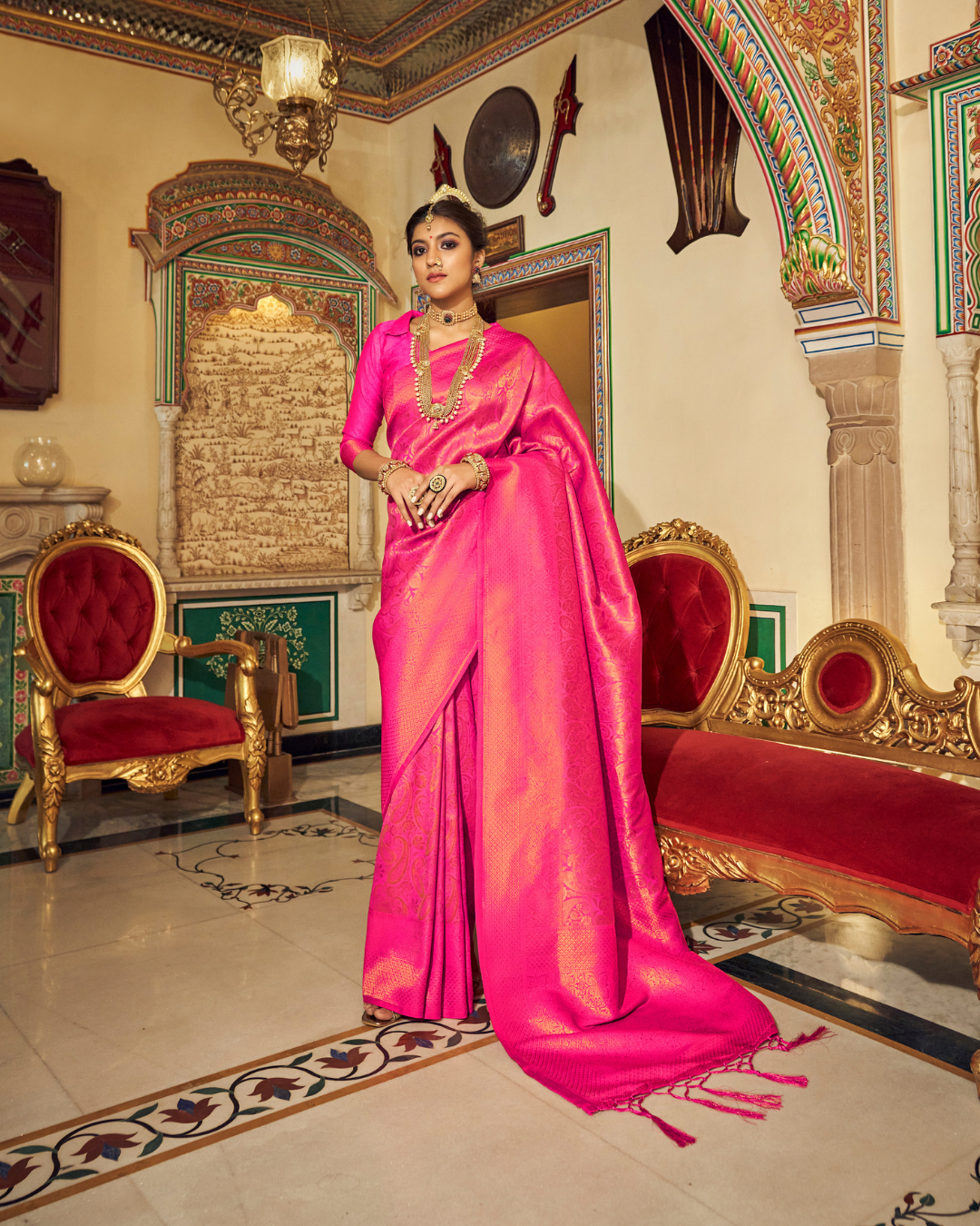 Pink Silk Weaving Kanjivaram Saree
