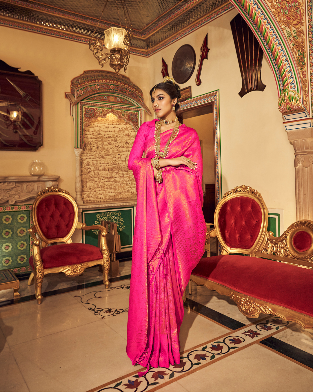 Pink Silk Weaving Kanjivaram Saree
