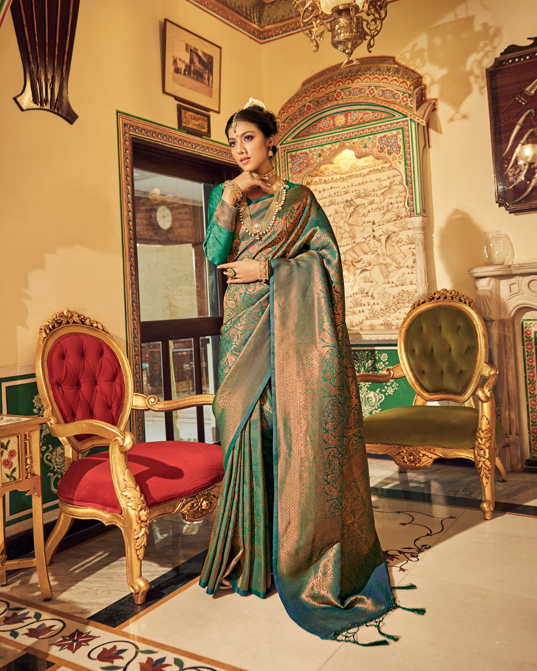 Green Silk Weaving Kanjivaram Saree