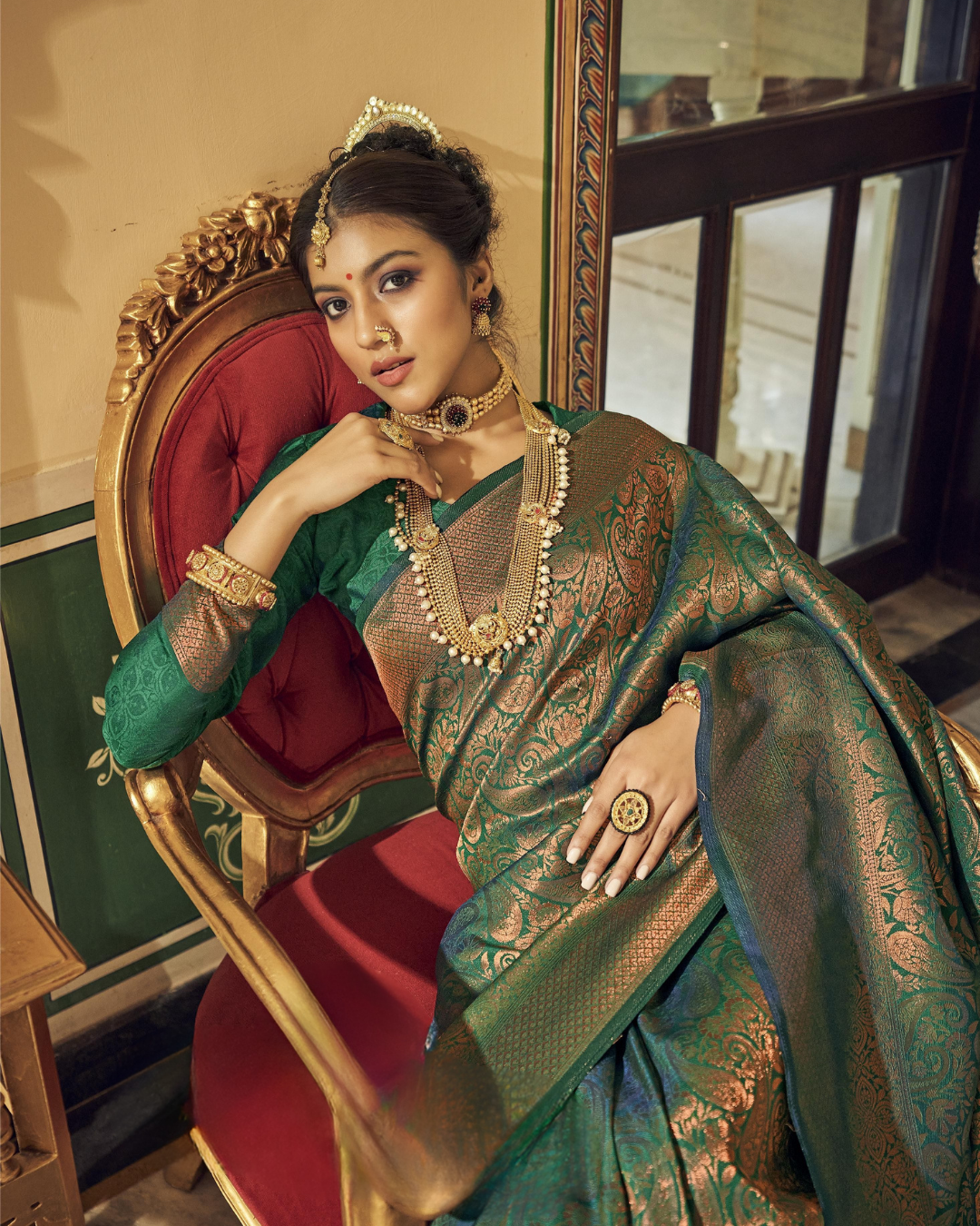 Green Silk Weaving Kanjivaram Saree