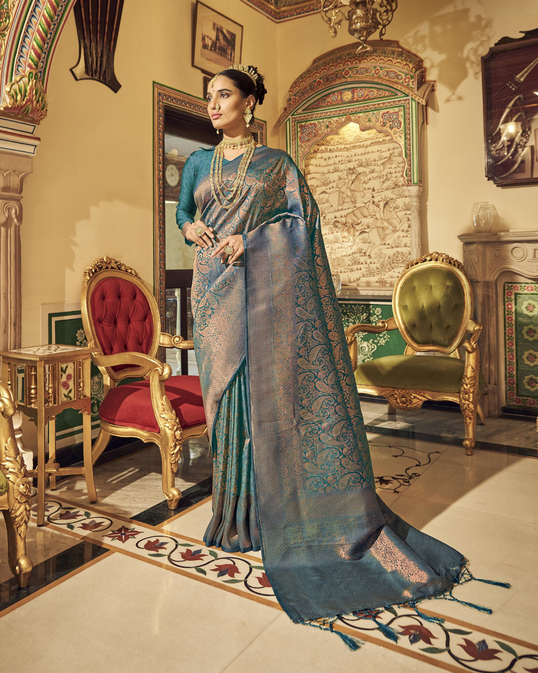 Sea Green  Silk Weaving Kanjivaram Saree