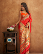 Orange Banarasi Soft Silk
