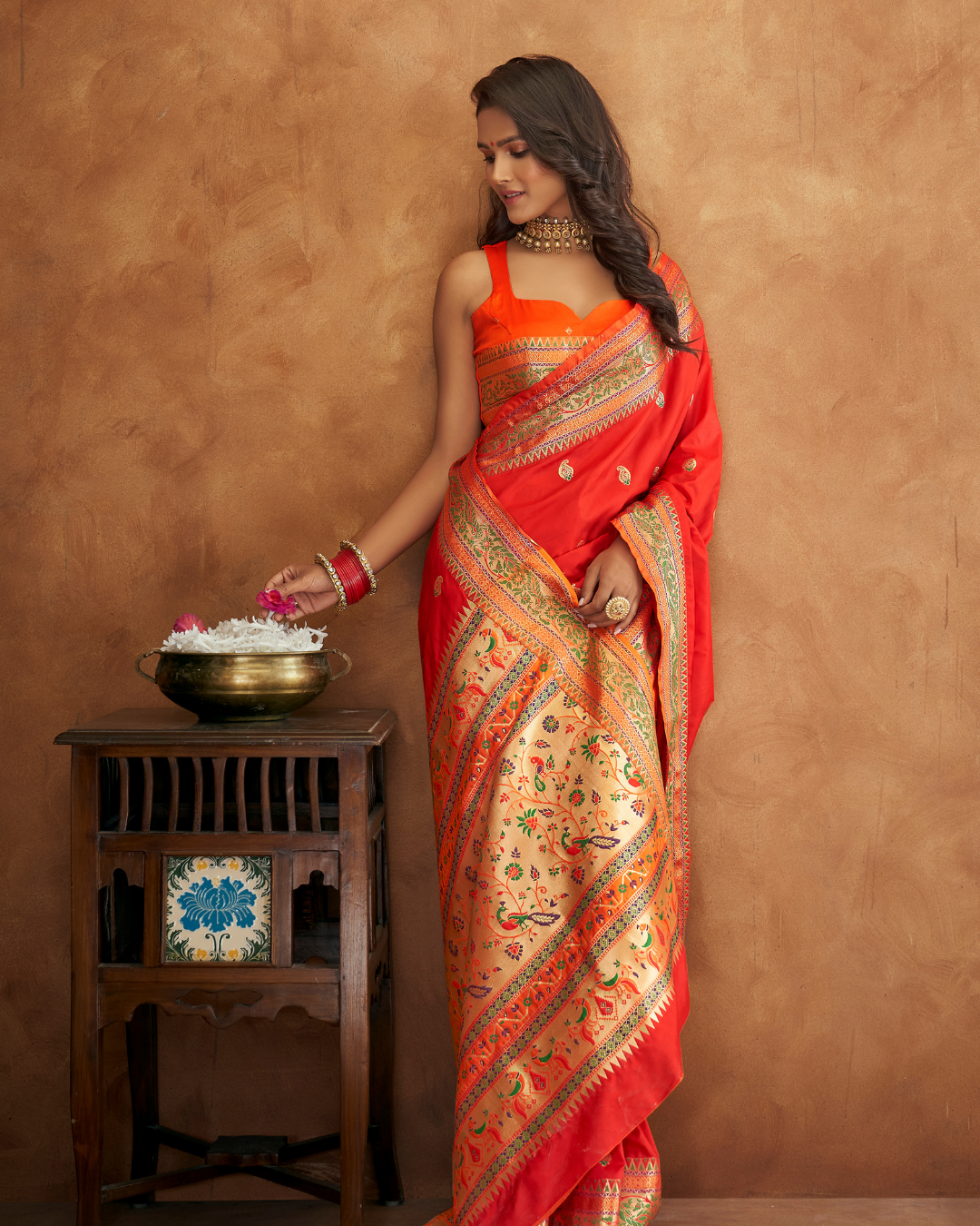 Orange Banarasi Soft Silk