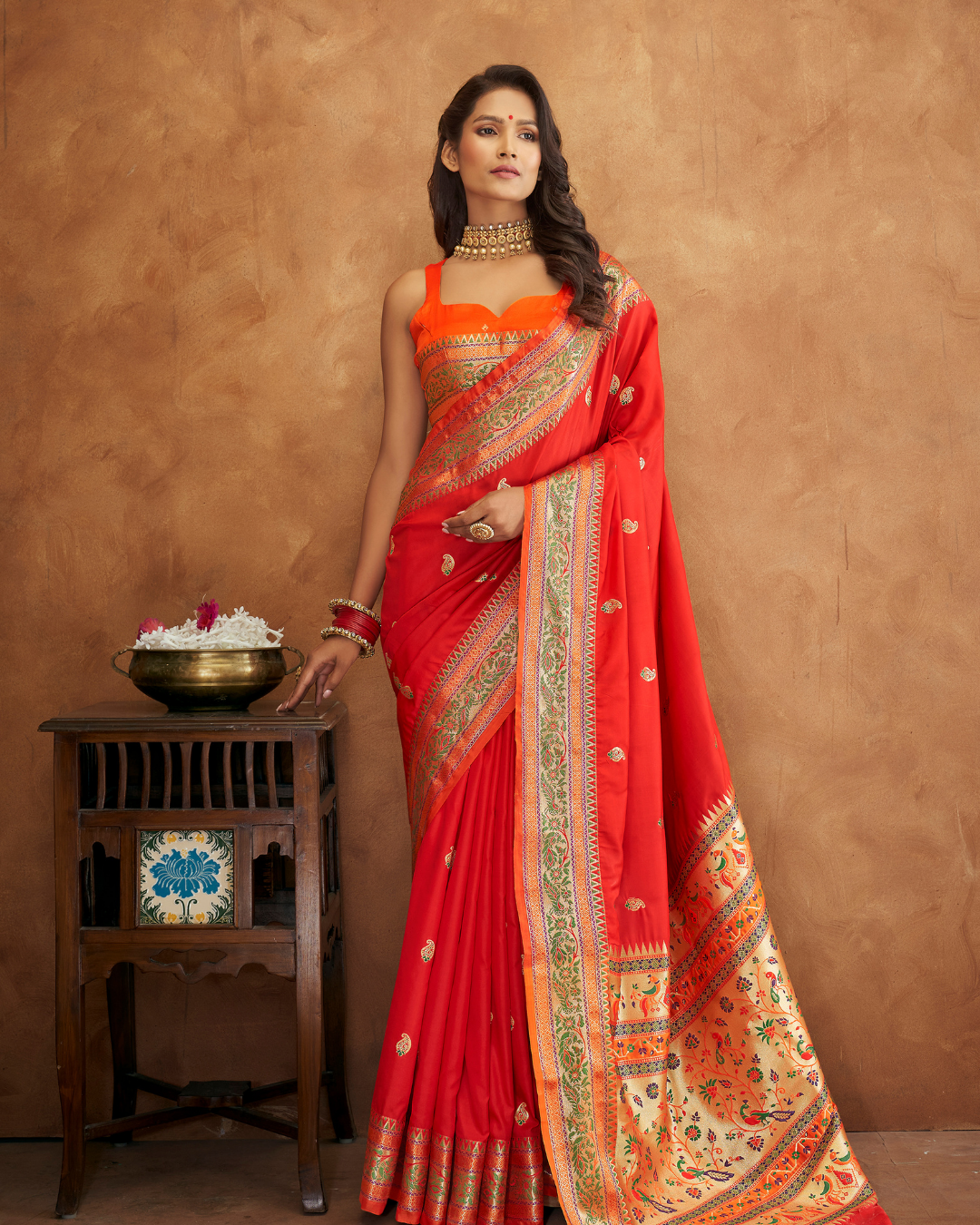 Orange Banarasi Soft Silk
