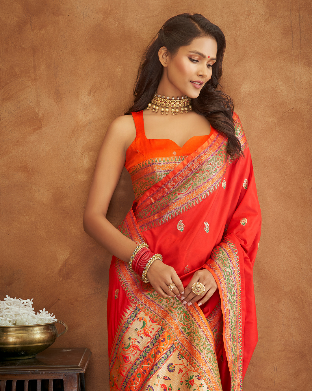 Orange Banarasi Soft Silk