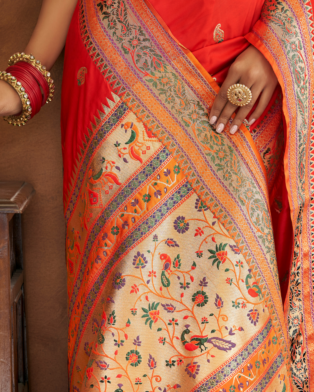 Orange Banarasi Soft Silk