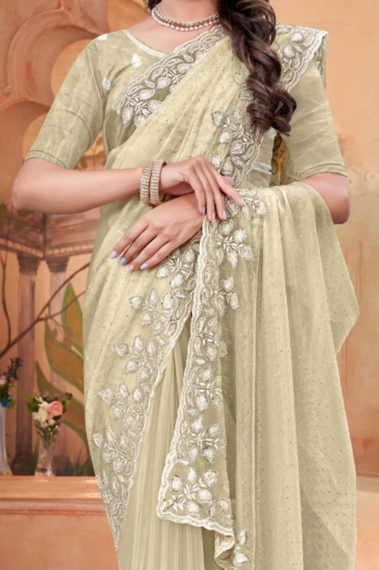 Beautiful Crystal Yellow Embroidered Saree