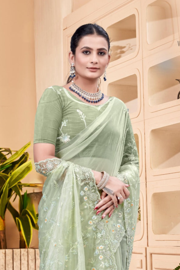 Crystal Light Green Saree