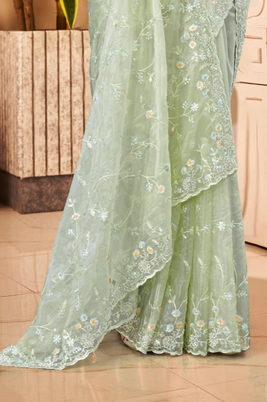Crystal Light Green Saree - SaviDurga