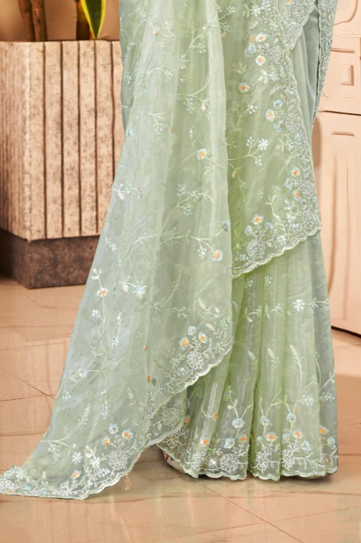 Crystal Light Green Saree